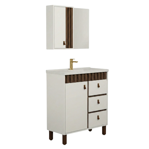 Conjunto Gabinete de Banheiro com Pé Cecilia 80cm