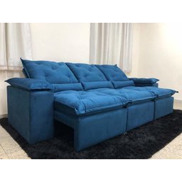 Sofá Retrátil Reclinável 2,70m Azul Veludo Diviminas - 2