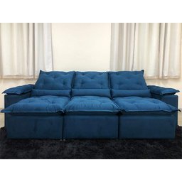 Sofá Retrátil Reclinável 2,70m Azul Veludo Diviminas - 3