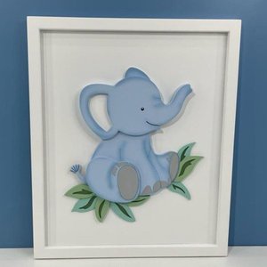 Quadro Safari Baby Elefante - Moldura Branca - QDSB-01 BH BABY KIDS 38 x 38cm
