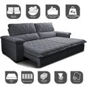 Ver imagem 3 de Sofá Retrátil e Reclinável 2,15m Molas Ensacadas Cama inBox Big Home Bordado 3D Linho Cinza