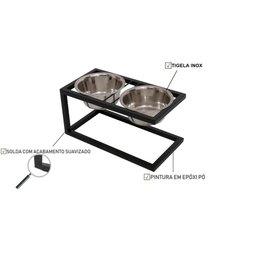 Comedouro e Bebedouro Para Pet Cachorros Cães Gatos Pequeno Porte Elevado 2 Tigelas em Inox - 4