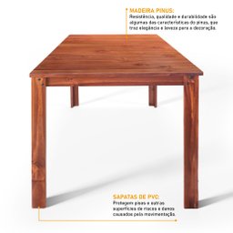 Conjunto Sala de Jantar 1 Mesa Tampo Madeira Maciça Quadrado 6 Cadeiras  - 3
