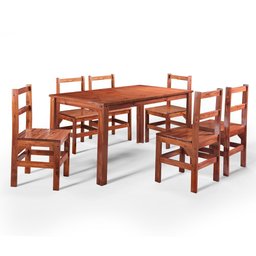 Conjunto Sala de Jantar 1 Mesa Tampo Madeira Maciça Quadrado 6 Cadeiras  - 2