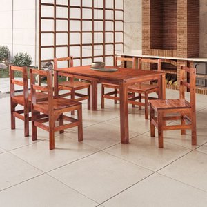 Conjunto Sala de Jantar 1 Mesa Tampo Madeira Maciça Quadrado 6 Cadeiras 
