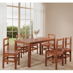 Conjunto Sala de Jantar 1 Mesa Tampo Madeira Maciça Quadrado 6 Cadeiras  - 1