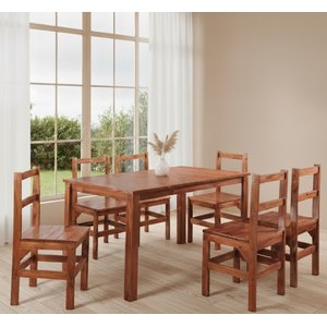 Conjunto Sala de Jantar 1 Mesa Tampo Madeira Maciça Quadrado 6 Cadeiras 