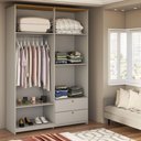 Ver imagem 2 de Guarda-roupa Solteiro Americano 4 Portas 2 Gavetas Branco/ipê - Panorama Móveis