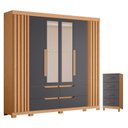 Ver imagem 1 de Guarda Roupa Casal Doble com Espelho 06 Portas e Cômoda Mobi Freijo Titanium - Móveis Albatroz