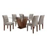 Conjunto Sala de Jantar Mesa Classic Tampo de Vidro 6 Cadeiras Linho Vitória Cel Móveis - 1