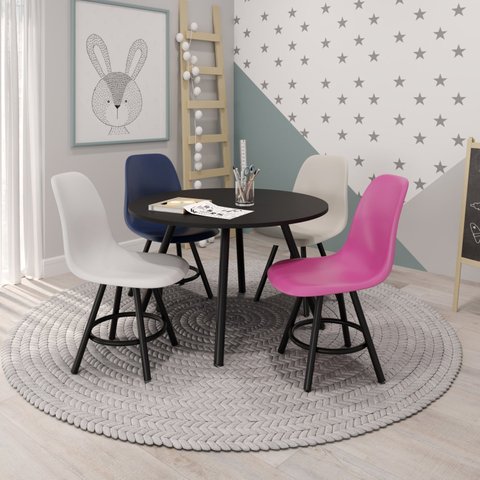 Mesa Redonda Infantil 60cm Pé Palito Betina Marrom/Preto Fosco/Madeirado