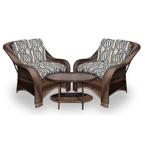 Conjunto de Poltronas Fibra Sintética Bruxelas - 2 Poltronas + 1 Mesa Centro - Tecido Corda Náutica