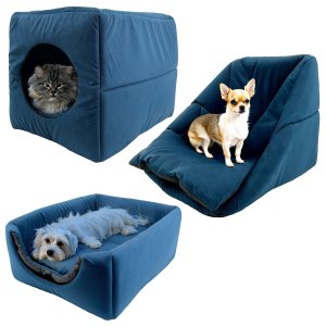 Cama Toca Iglu 3 em 1 Suede Cachorro e Gato Frio Quente Pet Tamanho M - Azul
