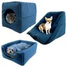 Cama Toca Iglu 3 em 1 Suede Cachorro e Gato Frio Quente Pet Tamanho M - Azul - 1