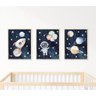 Kit 3 Quadros Astronauta Planetas Foguete Espaço Quarto Menino Infantil Bebê - 1