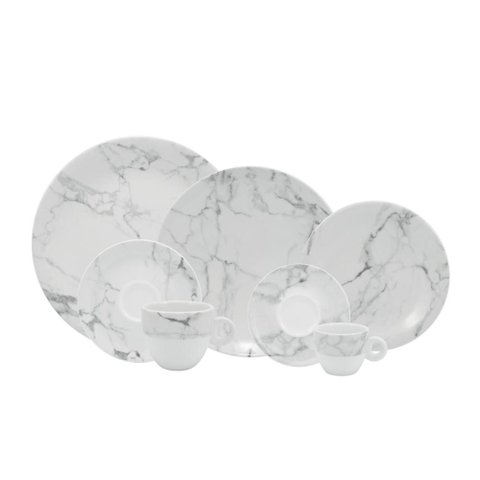 Jogo de Jantar 42 Peças Chá Marmore Porcelana Schmidt