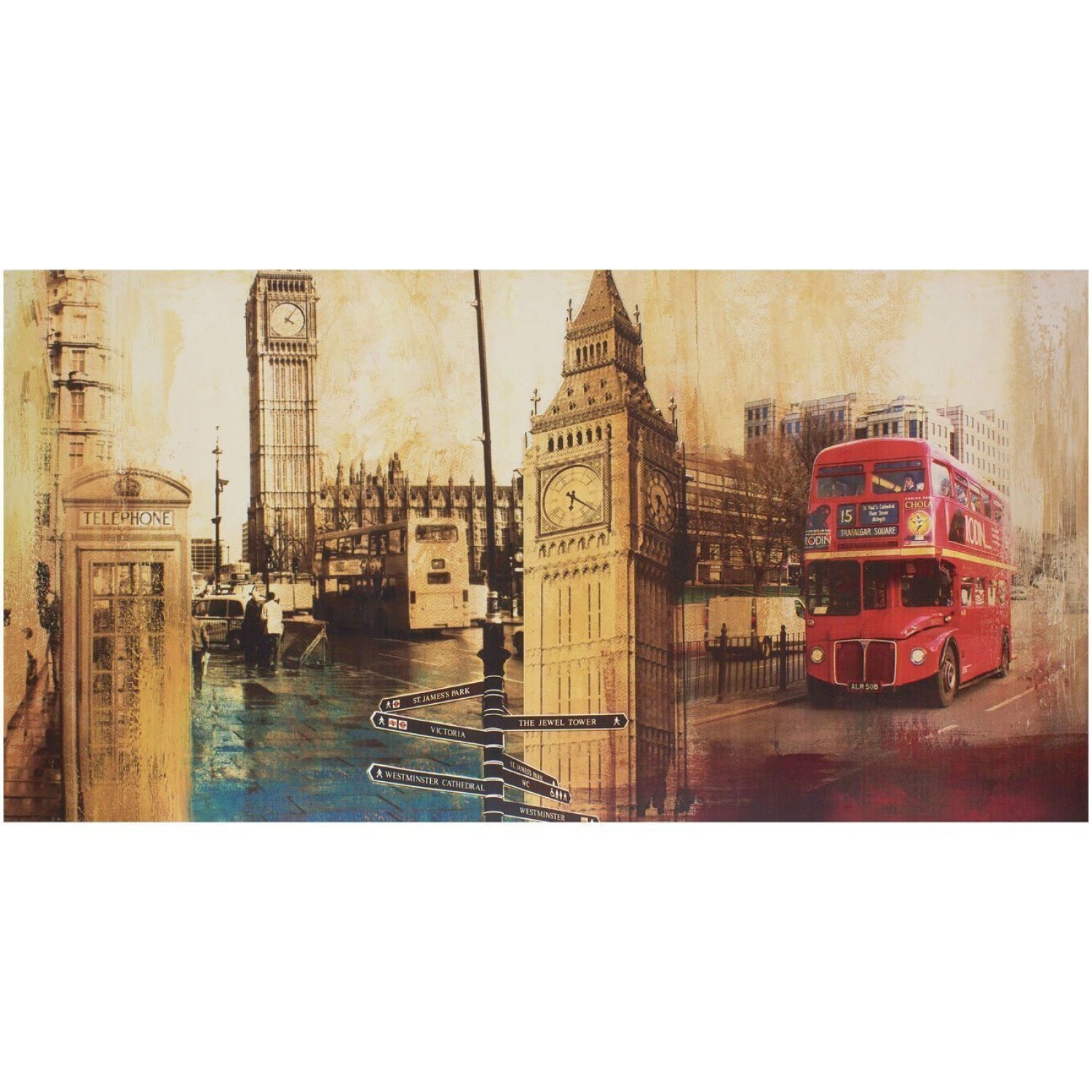 Quadro Decorativo em Tela de Tecido Big Bem Red Bus Londres Decore Pronto - 1