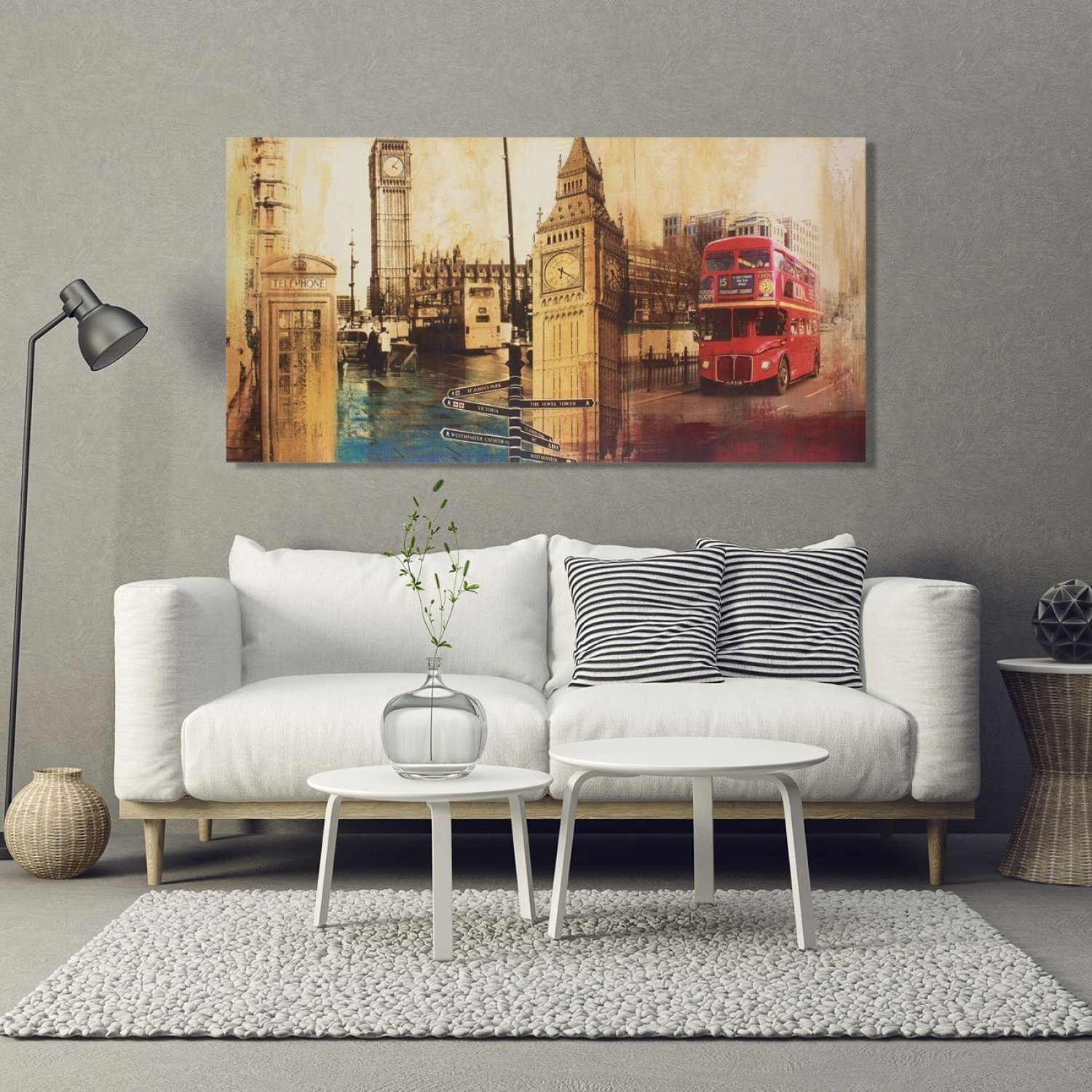 Quadro Decorativo em Tela de Tecido Big Bem Red Bus Londres Decore Pronto - 2