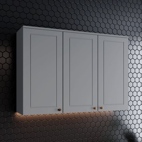 Armário Aéreo 120cm 100% MDF 03 Portas Americana Cinza