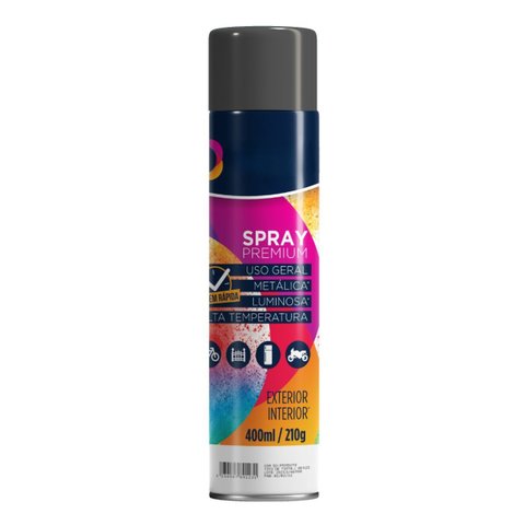 Tinta Spray 400ml Preto Brilhante Uso Geral em Aço Ferro Couro Gesso Cerâmica | Universo