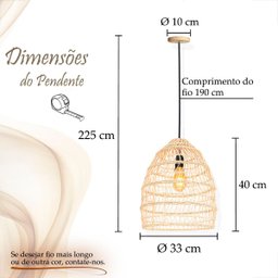 Pendente Fibra Natural Rattan Vime Mesa Quarto Cesto Fib02 - 2