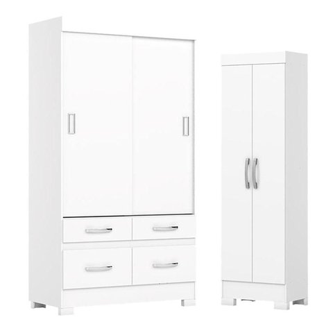 Guarda Roupa 2 Portas de Correr e 4 Gavetas Marel Flex Be25 com Armário Multiuso 2 Portas 3 Pratelei