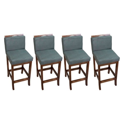 Conjunto 4 Banquetas Alta em Madeira Maciça Londres CCS Interiores Cinza