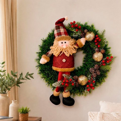 Guirlanda Natalina Enfeite Decoração Boneco Papai Noel 45cm