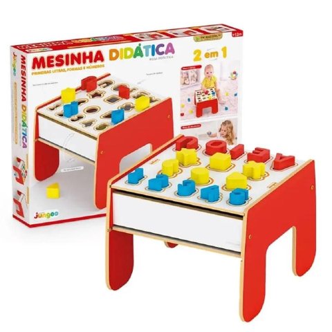 Mesinha Atividades Infantil 2 em 1 em Madeira Mesa Didatica Kit 16 Pecas Letras Formas Numeros Inter