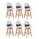 Ver imagem 1 de Kit 06 Banquetas Linho Bege E Almofada Azul Marinho
