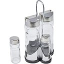 Ver imagem 2 de Galheteiro de Vidro 4 Pçs com Suporte Metal - Azeite Vinagre Sal Pimenta Tempero - 4 Pçs - Panami
