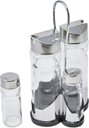 Ver imagem 2 de Galheteiro de Vidro 4 Pçs com Suporte Metal - Azeite Vinagre Sal Pimenta Tempero - 4 Pçs - Panami