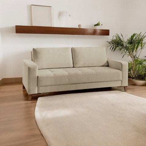 Sofá Living 4 Lugares Linho 240cm Bege Orion