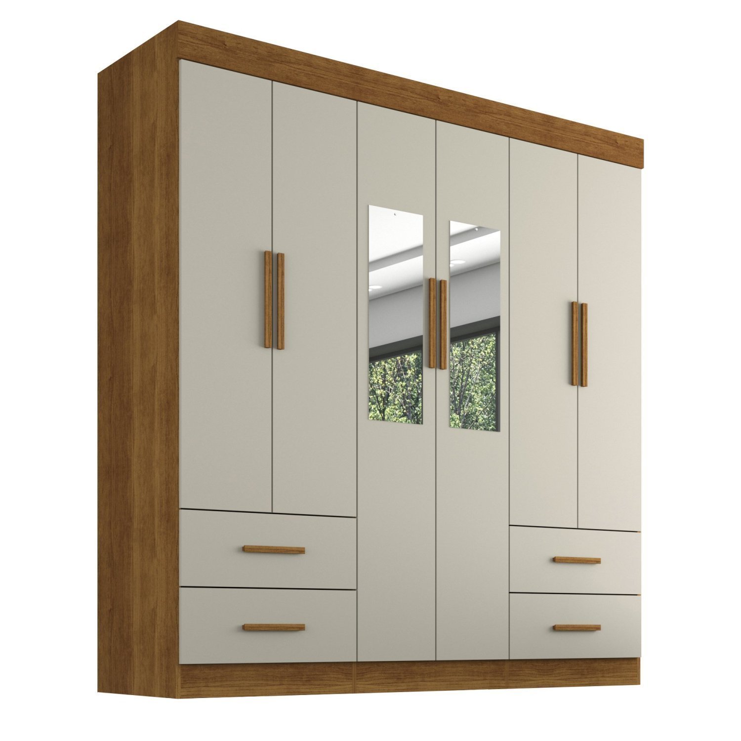 Guarda Roupa Casal com Espelho 6 Portas 4 Gavetas Veneto Sallêto Móveis - 3