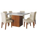 Ver imagem 1 de Conjunto Sala de Jantar Amsterdã New Mesa com Tampo Giratório 6 Cadeiras Trieste Madeirado/Bege