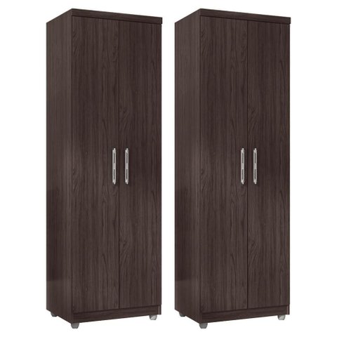 Kit 2 Armários Multiuso 2 Portas e 6 Nichos Castanho