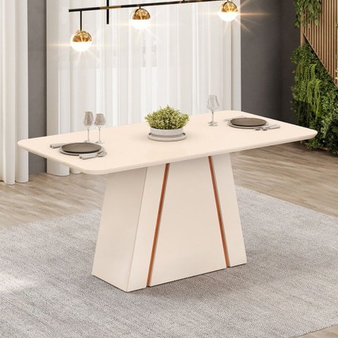 Mesa de Jantar Retangular Tampo Chanfrado 170x90cm Gabi Off White Freijó- Mabe Magazine