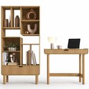 Ver imagem 2 de Estante Livreiro Home Office e Mesa Escrivaninha Orgânica Nordic A03 Hanover Roble - Lyam Decor