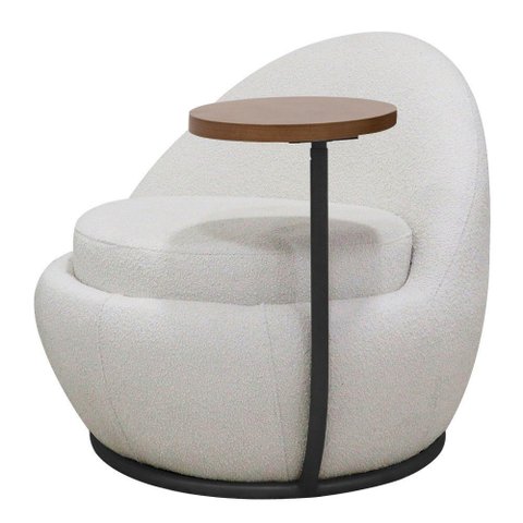 Poltrona Orgânica Kaira com Mesa Lateral Esquerda Base Fixa Preto Bouclé Creep Off White - Nexta Cas