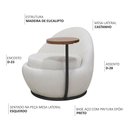 Ver imagem 3 de Poltrona Orgânica Kaira com Mesa Lateral Esquerda Base Fixa Preto Bouclé Creep Off White - Nexta Cas