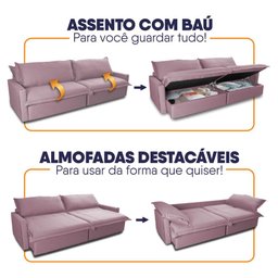 Sofá Cama Baú Ravello sem Caixa 2,26m Linho 3 Lugares - 4