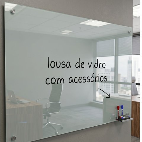 Lousa Quadro Vidro 6mm Escolar Escrita Escrever Branco C/ Suporte Canetas e Apagador 70x50