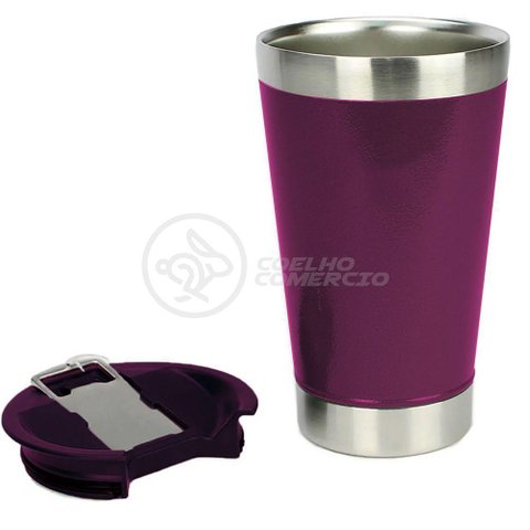 Copo Térmico com Tampa e Abridor de Garrafa 473ml Roxo