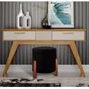 Ver imagem 1 de Puff Redondo Luxo Pés em Madeira Luna Veludo Moderno Conforto Penteadeira Cor Preto