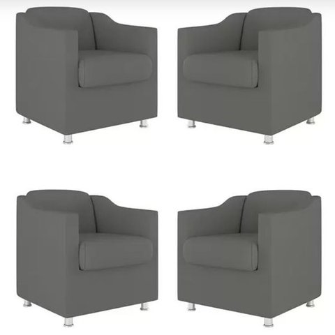 Kit 4 Poltronas Decorativa Reforçada Recepção Clinica Salão Suede Cinza