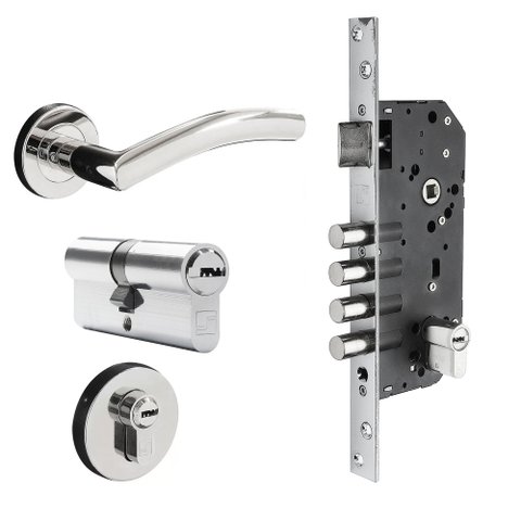 Fechadura Porta 4 Pinos Cil 7cm Multiponto Maçaneta FAN9010P