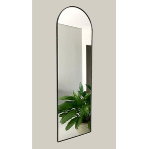 Espelho Oval de Metal com a Base Reta Mobília Express Pequeno Preto