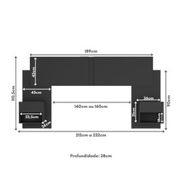 Cabeceira Casal/Queen com 2 Mesas de Cabeceira 232cm Multimóveis MP4325  - 7