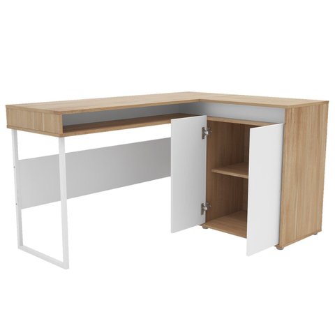 Escrivaninha Mesa Escritório em L Chicago 2 Portas 133,5cm Industrial
