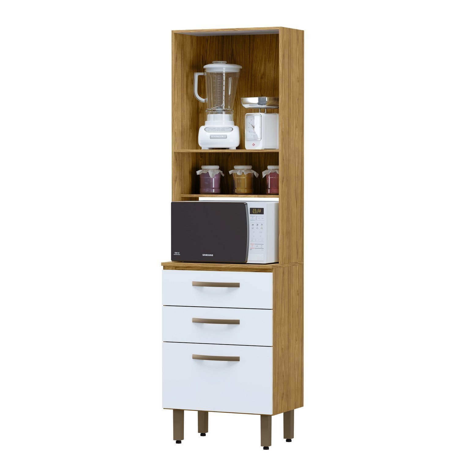 Cozinha Compacta 4 Peças Balcão com Tampo 3 Portas de Vidro Lana Espresso Móveis - 8